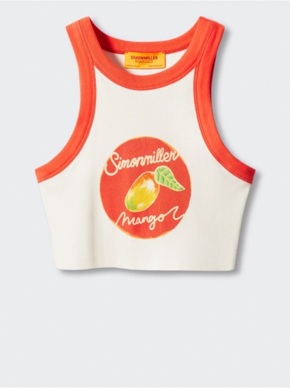 Simon Miller x Mango Crop Tank with Orange Trim and Mango Graphic